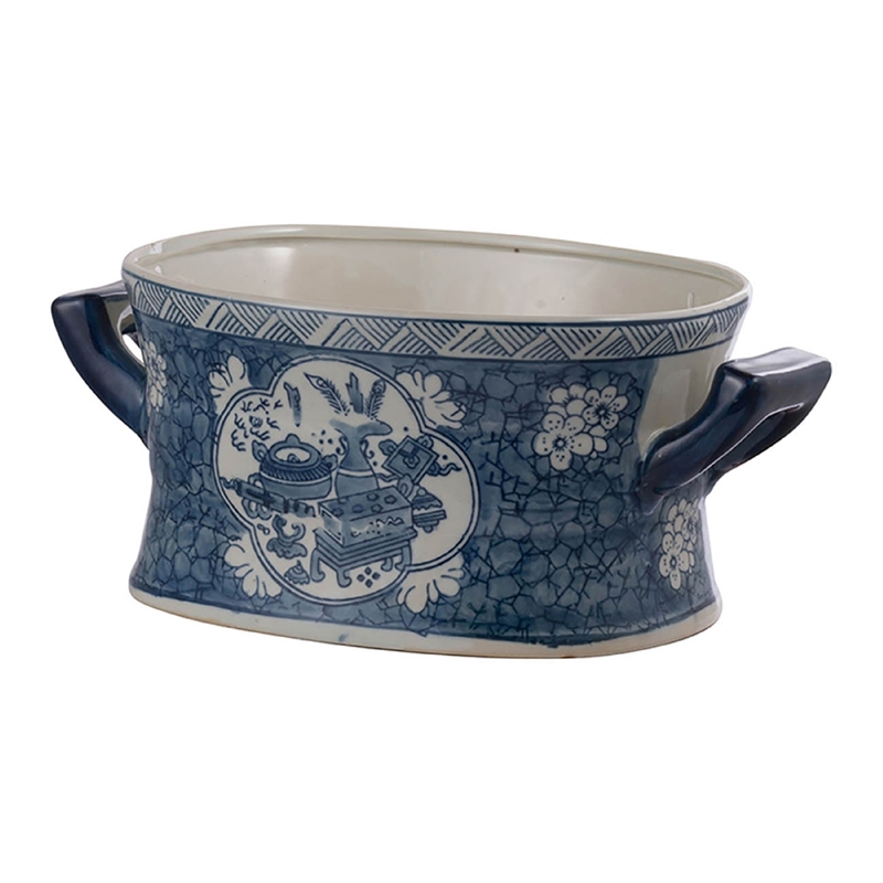 Porcelain Decorative Planter Pots Set of 2- White Blue- 20- 14 Inch