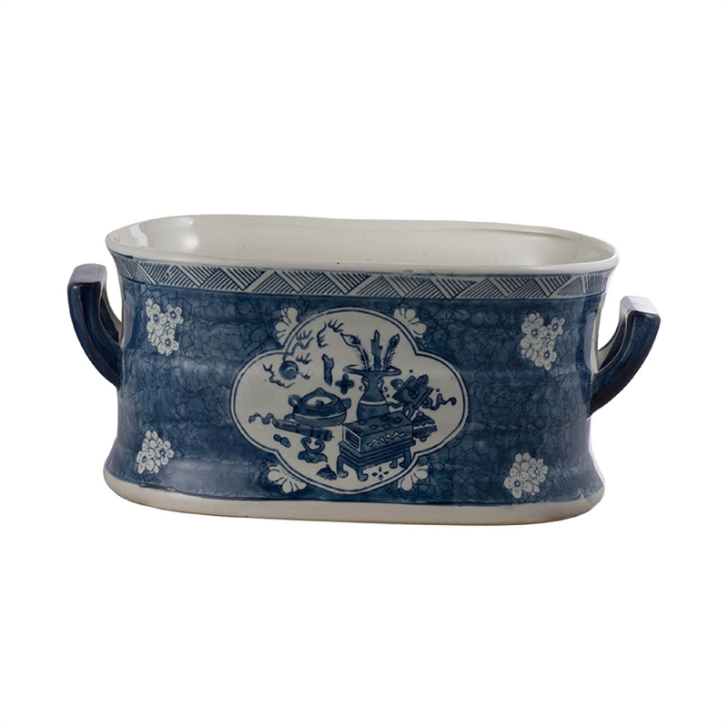 Porcelain Decorative Planter Pots Set of 2- White Blue- 20- 14 Inch