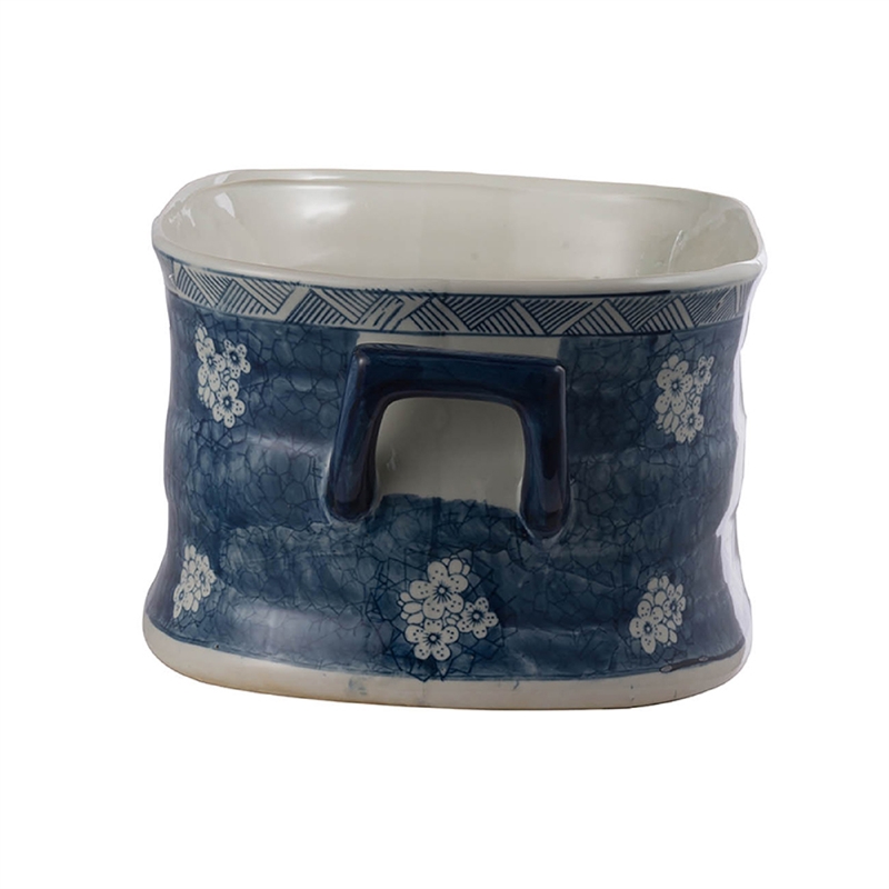 Porcelain Decorative Planter Pots Set of 2- White Blue- 20- 14 Inch