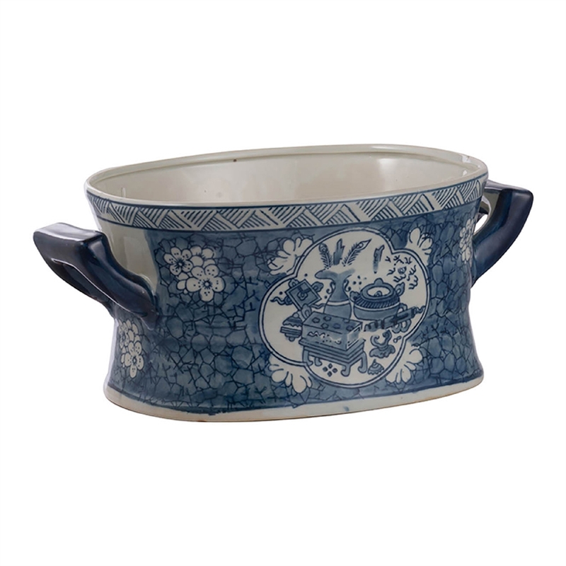 Porcelain Decorative Planter Pots Set of 2- White Blue- 20- 14 Inch