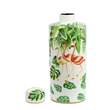 Jesu Decorative Botanical Flamingo Jar- White Green Porcelain- 18 Inch