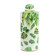 Jesu Decorative Botanical Flamingo Jar- White Green Porcelain- 18 Inch