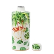 Jesu Decorative Botanical Flamingo Jar- White Green Porcelain- 18 Inch