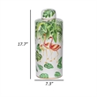 Jesu Decorative Botanical Flamingo Jar- White Green Porcelain- 18 Inch