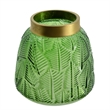 Dsy Floral Vase with Gold Rim- Embossed Fern Leaf- Green Glass 6 Inch