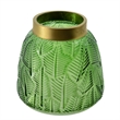 Dsy Floral Vase with Gold Rim- Embossed Fern Leaf- Green Glass 6 Inch