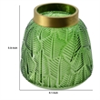 Dsy Floral Vase with Gold Rim- Embossed Fern Leaf- Green Glass 6 Inch