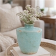 Tery Decorative Flower Vase- 10 Inch- Glazed Blue Patina Terracotta