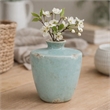 Tery Decorative Flower Vase- 10 Inch- Glazed Blue Patina Terracotta