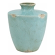 Tery Decorative Flower Vase- 10 Inch- Glazed Blue Patina Terracotta