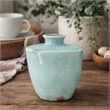 Tery Decorative Flower Vase- 12 Inch- Angled Glazed Blue Patina Terracotta