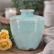 Tery Decorative Flower Vase- 12 Inch- Angled Glazed Blue Patina Terracotta