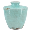 Tery Decorative Flower Vase- 12 Inch- Angled Glazed Blue Patina Terracotta