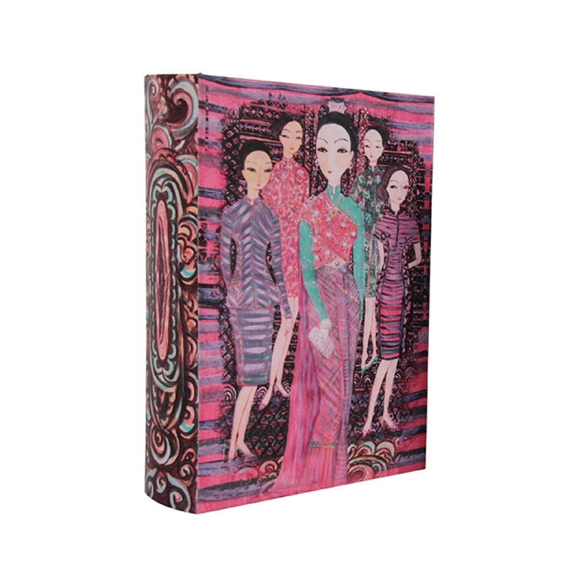 Meer Faux Book Storage Box Set of 3- Pink Black Fashion Illustrations- Silk