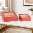 Decorative Storage Box Set of 2- Clear Top Square Pink Finish- Iron Hardware