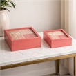 Decorative Storage Box Set of 2- Clear Top Square Pink Finish- Iron Hardware
