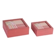 Decorative Storage Box Set of 2- Clear Top Square Pink Finish- Iron Hardware