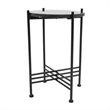 Azik Accent Table- 13 Inch Round Marble-Look Glass Top- Black Iron X Base
