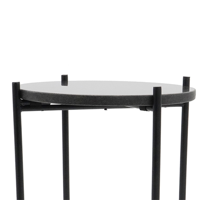 Azik Accent Table- 13 Inch Round Marble-Look Glass Top- Black Iron X Base