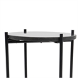 Azik Accent Table- 13 Inch Round Marble-Look Glass Top- Black Iron X Base