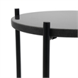Azik Accent Table- 13 Inch Round Marble-Look Glass Top- Black Iron X Base
