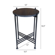 Azik Accent Table- 13 Inch Round Marble-Look Glass Top- Black Iron X Base