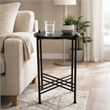 Azik Accent Table- 13 Inch Round Marble-Look Glass Top- Black Iron X Base
