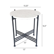 Azik Accent Table- 16 Inch Round White Marble-Look Glass Top- Black Iron