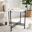 Azik Accent Table- 16 Inch Round White Marble-Look Glass Top- Black Iron