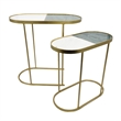 2pc Nesting Table Set- Marble Inlay Oval Top in White and Green- Gold Iron