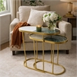2pc Nesting Table Set- Marble Inlay Oval Top in White and Green- Gold Iron