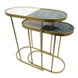 2pc Nesting Table Set- Marble Inlay Oval Top in White and Green- Gold Iron