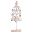 Awan Tabletop Decor- Leaf Scrollwork on Stand- White- Brown Wood- 26 Inch