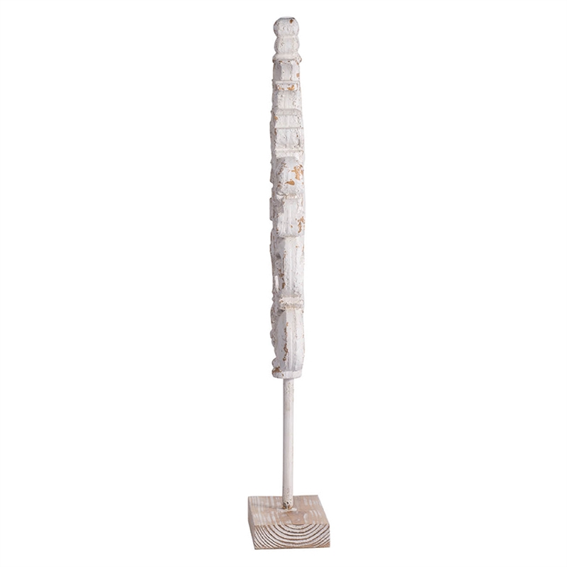 Awan Tabletop Decor- Leaf Scrollwork on Stand- White- Brown Wood- 26 Inch