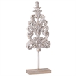 Awan Tabletop Decor- Leaf Scrollwork on Stand- White- Brown Wood- 26 Inch