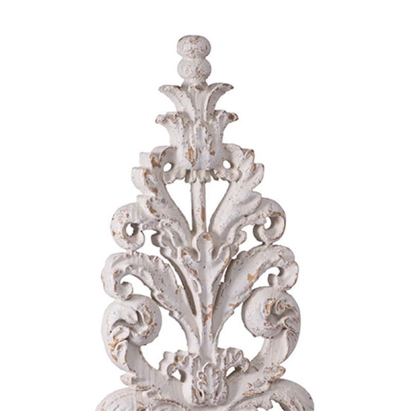 Awan Tabletop Decor- Leaf Scrollwork on Stand- White- Brown Wood- 26 Inch
