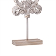 Awan Tabletop Decor- Leaf Scrollwork on Stand- White- Brown Wood- 26 Inch
