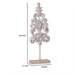 Awan Tabletop Decor- Leaf Scrollwork on Stand- White- Brown Wood- 26 Inch