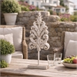Awan Tabletop Decor- Leaf Scrollwork on Stand- White- Brown Wood- 26 Inch