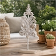Awan Tabletop Decor- Leaf Scrollwork on Stand- White- Brown Wood- 26 Inch