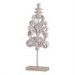 Awan Tabletop Decor- Leaf Scrollwork on Stand- White- Brown Wood- 26 Inch