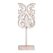 Awan Tabletop Decor- Fleur Scrollwork w Base Stand- White- Brown Wood 17 Inch