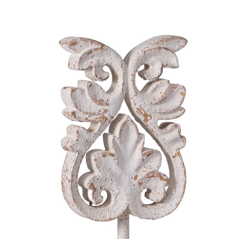 Awan Tabletop Decor- Fleur Scrollwork w Base Stand- White- Brown Wood 17 Inch