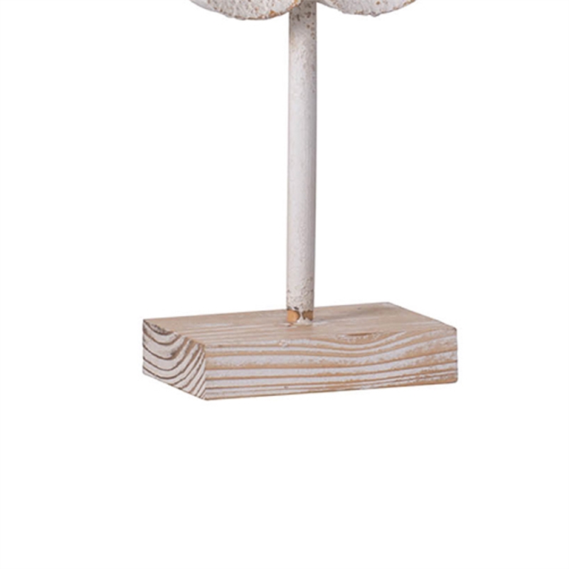 Awan Tabletop Decor- Fleur Scrollwork w Base Stand- White- Brown Wood 17 Inch