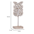 Awan Tabletop Decor- Fleur Scrollwork w Base Stand- White- Brown Wood 17 Inch
