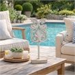 Awan Tabletop Decor- Fleur Scrollwork w Base Stand- White- Brown Wood 17 Inch