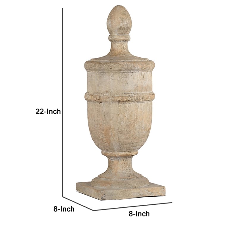 Chester Finial Tabletop Decor- Whitewashed Beige Polyresin- 22 Inch