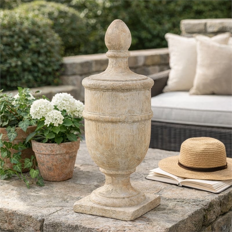 Chester Finial Tabletop Decor- Whitewashed Beige Polyresin- 22 Inch