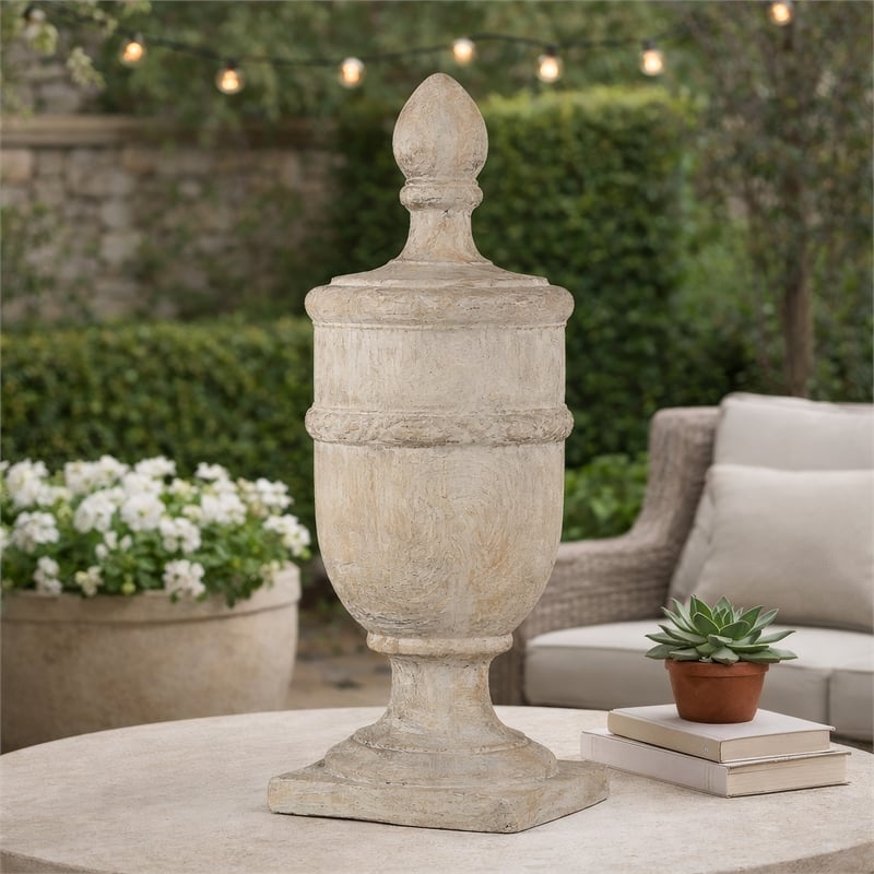 Chester Finial Tabletop Decor- Whitewashed Beige Polyresin- 22 Inch