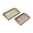 Rustic Accessory Tray Set of 2- Black Iron Handles- Natural Beige